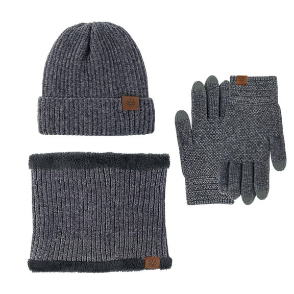 Winter Beanies Hats Hat Scarf Gloves Set Warm Knit Neck Warmer Wool Thermal Cap Outdoor Sport Ski Bike Mittens Men Women Caps For Men Women Fashion Grey
