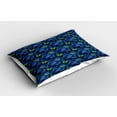 thumbnail image 2 of Nature Pillow Sham Set of 2, Jungle Rainforest Plants with Butterfly and Fern Leaves, Quality Microfiber Bedding Item for All Seasons, 26" x 20", Shamrock Green Royal Blue, by Ambesonne, 2 of 3