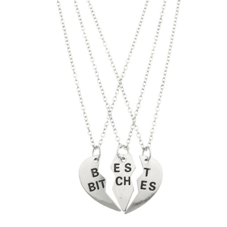 Lux Accessories Best Bitches BFF Friends Forever Heart 3 PC Necklace (Best Bitches 3 Piece Necklace)