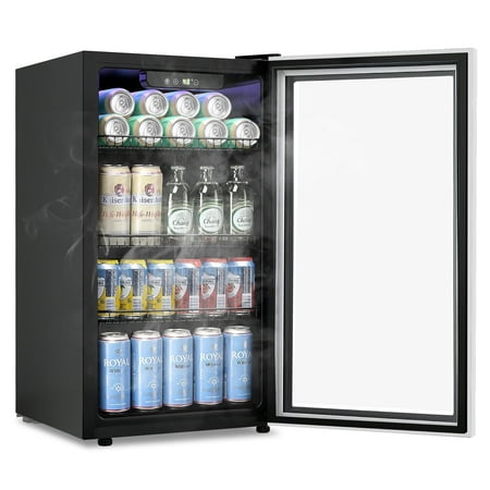 KISSAIR 3.2 Cu.ft Beverage Refrigerator Cooler -120 Can Mini Fridge, Freestanding Wine Chiller, Glass Door for Soda, Beer or Wine Constant Glass Door for Home/Office/Bar-Black