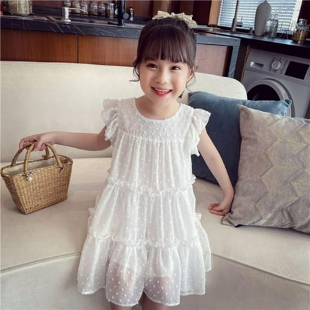 

Lovebay Girl s Summer Dress Flared Sleeve Loose Fit Swiss Dots Flowy Pleated Dress 1-5 Years