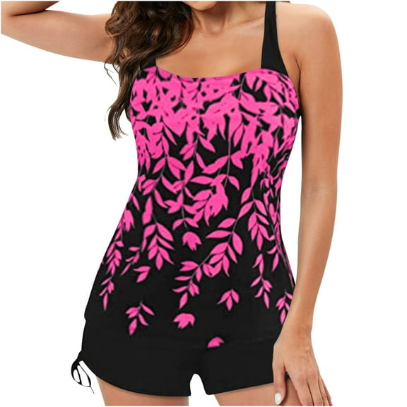 WREESH Womens Tankini Swimsuits for Two Piece Bathing Suits Floral Print Tank Tops with Boyshorts Swimming Suits Hot Pink