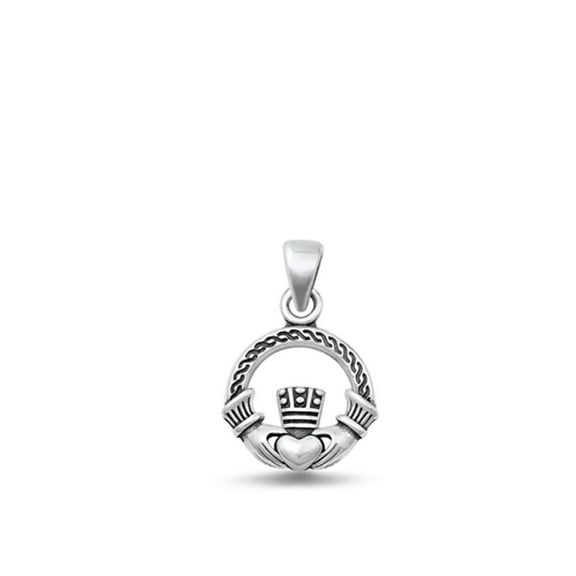 Sterling Silver Celtic Claddagh Pendant High Polished Oxidized Charm 925 Jewelry Female Unisex