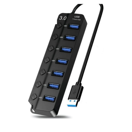 7 Port USB Hub Splitter 3.0 Powered for Laptop Computer USB Extender Hub with Individual Switches(One packs)