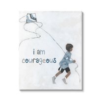 Stupell Industries I Am Courageous Child Flying Kite Uplifting Phrase Graphic Art Gallery Wrapped Canvas Print Wall Art, Design by Sally Swatland