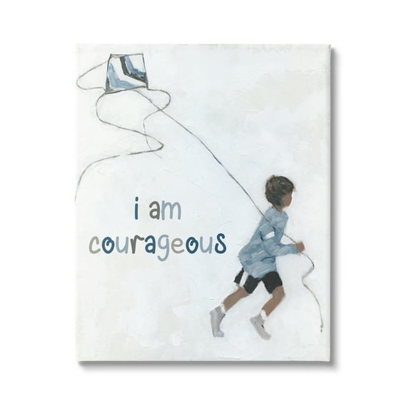 Stupell Industries I Am Courageous Child Flying Kite Uplifting Phrase Graphic Art Gallery Wrapped Canvas Print Wall Art, Design by Sally Swatland