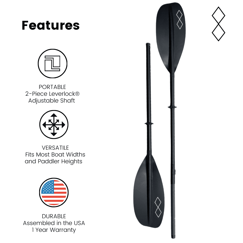 Diamond Lite LeverLock Adjustable Carbon Blend 2-Piece Kayak Paddle, Adjustable Length and Feathering Angle