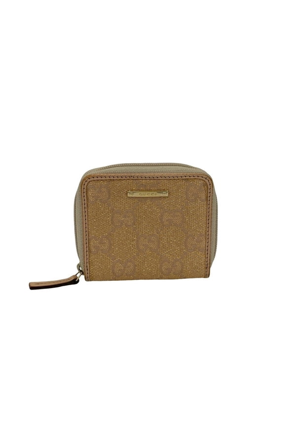 Pre-Owned GUCCI GG pattern logo metal hardware canvas and leather round zip coin... (Good)