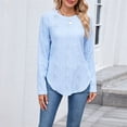 thumbnail image 4 of Fall Tops for Women 2025, Comdrip Tops for Women Long Sleeve Knit Crew Neck T Shirts Side Split Blosue Casual Loose Fit Fall Basic Tees Womens Long Sleeve Tops Light Blue 2XL, 4 of 9