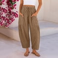 thumbnail image 3 of Dwellite Women's Linen Wide Leg Pants Summer 2026 Casual Loose Beach Vacation Baggy Palazzo Pant with Pockets Light Brown XL, 3 of 6