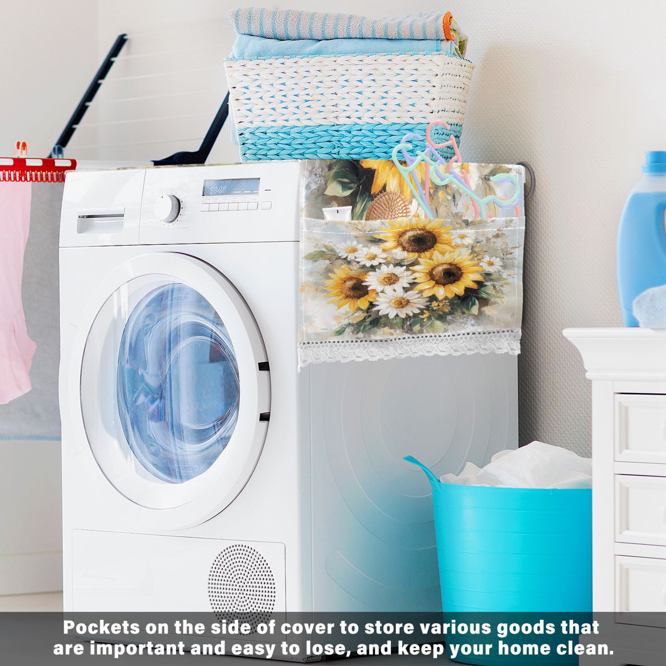WOBOGO Sunflowers and Daisies Washing Machine Cloth Dryer Refrigerator Top Cover Protective Non-Slip Mat For Kitchen Laundry