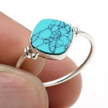 Natural Turquoise 925 Sterling Silver Statement Ring Women Gift Size 6.5