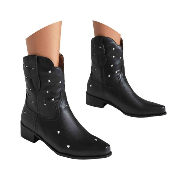 Mostsola Cowboy Boots for Women Trendy Hollow out Pointed Toe Wide Calf Pull on Western Ankle Boots
