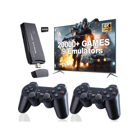 Wireless Retro Gaming Console, Retro Stick With 9 Built-In Emulators, 20,400  Games, 4K Output, 2.4GHz Wireless Controller, Plug-And-Play For TV, Perfect Halloween And  Gift (64GB)