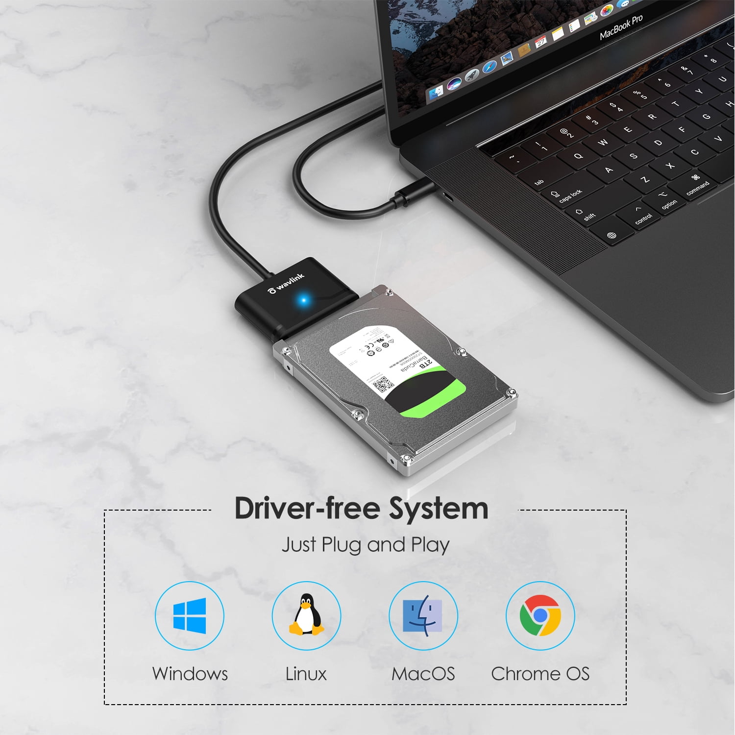 SATA to USB C Adapter Cable, Wavlink SATA III Cable Hard Drive Adapter Converter - External Hard Drive Connector for 2.5" SSD/HDD and 3.5" HDD Data Transfer, Support UASP, TRIM and S.M.A.R.T, Auto-sl