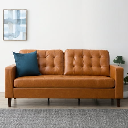 Mayview Carraway Upholstered Sofa with Tufting, Camel Faux Leather