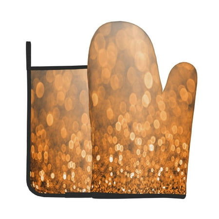

Xecao Sparkling Orange and Black Pattern Oven Mitts and Pot Holders Sets Heat Resistant Silicone Oven Mittens Extra Thicken Long Kitchen Cotton Oven Glove for Cooking