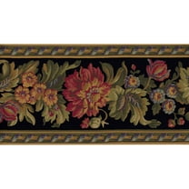 Trimz Designer Elegant Floral Wallpaper Border -  Black, Burgundy, Yellow, Green 15' L x 9" W