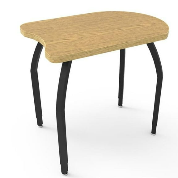 Elo Adapt II Desk, Bannister Oak Laminate & Banding with 4 Junior Adjustable Smooth Silver Legs - 21-26 x 30 x 21.5 in.