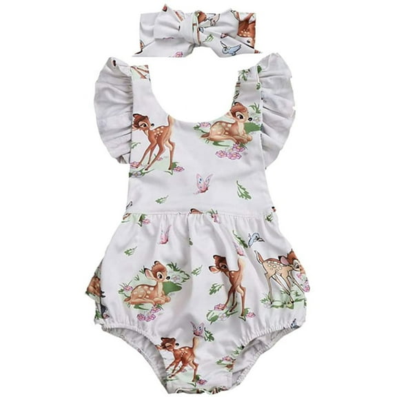 Kid Girls Christmas Bambi Romper Backless Sunsuit Headband Birthday Outfit