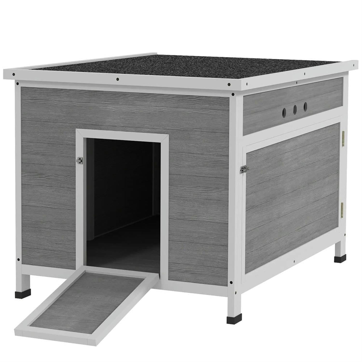 Demi Bonn 30" Wooden Duck House with Openable Roof & Double Doors, Removable Floor, Outdoor Chicken Coop, Large Rabbit Hutch, Gray