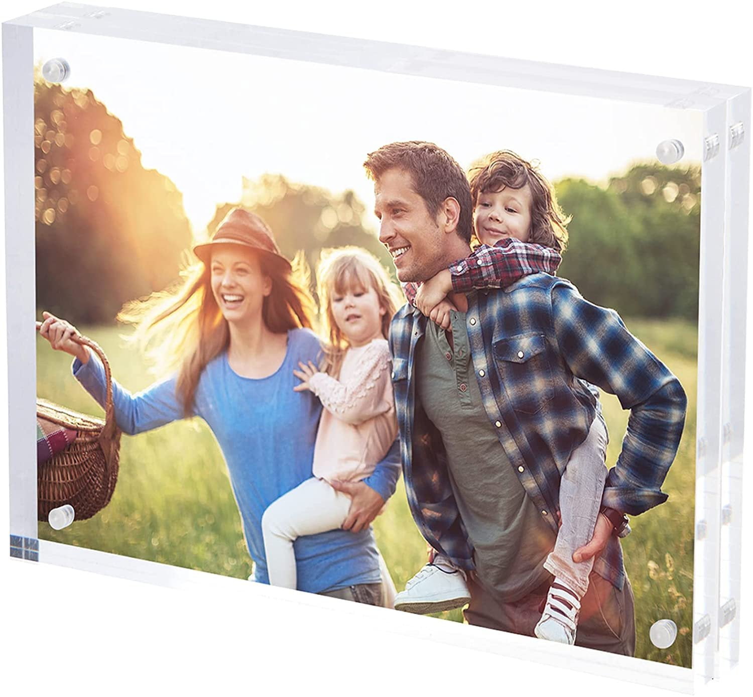 SimbaLux Magnetic Acrylic Photo Frame 6 in x 8 in Free-Standing Clear Desktop Floating Display with UV Protection