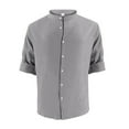 thumbnail image 4 of Jinhomg Summer Beach Shirts for Men Casual Solid Cotton Linen Shirt Lightweight Comfy Long Sleeve Button Down Summer Vacation Tops Gray XXL, 4 of 7