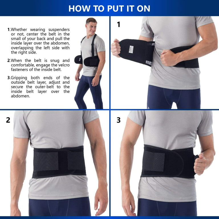 Lumbar Support Back Brace with Removable Pad, Black, Regular, 