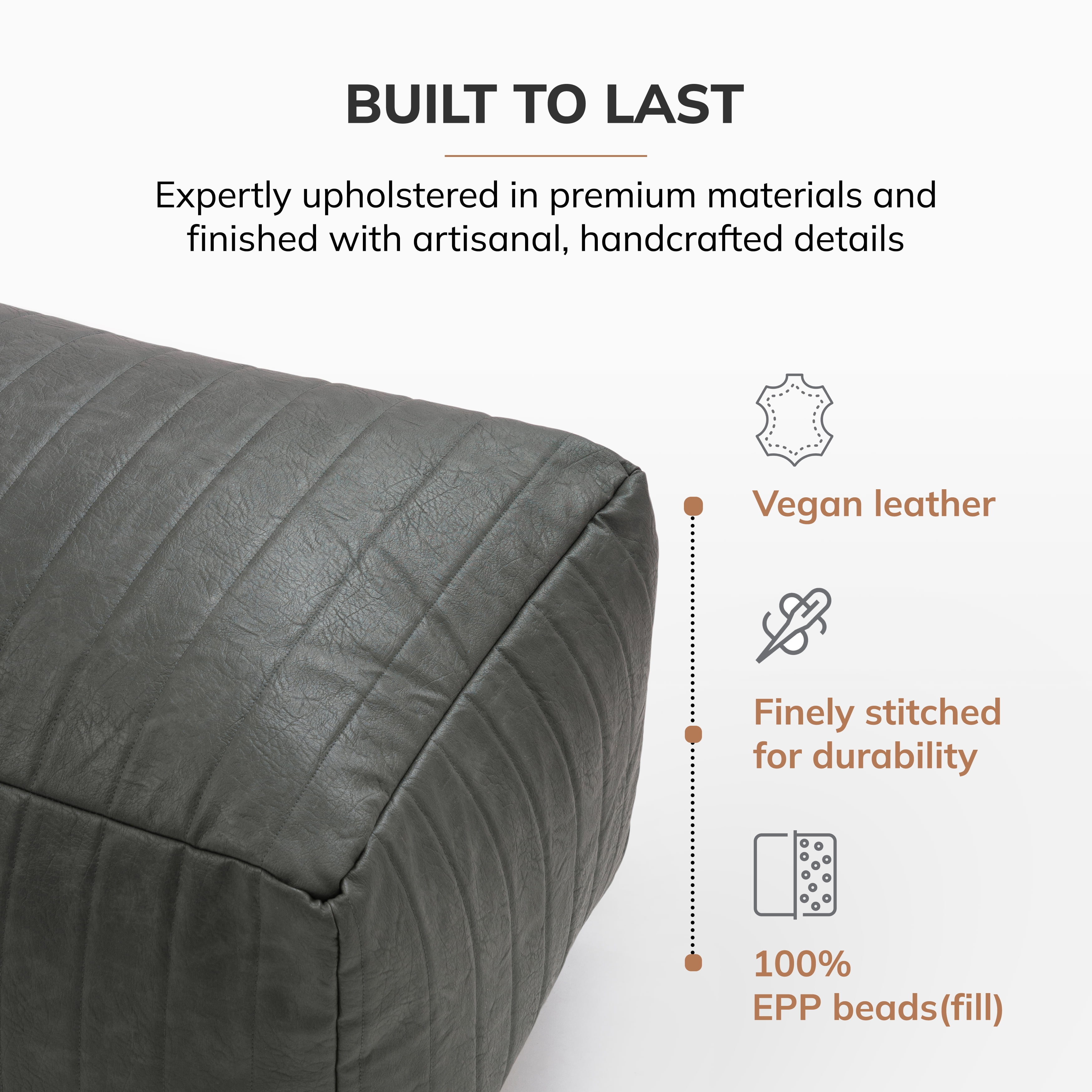 Anji Mountain 100% Handmade & Handcrafted Comfortable Home Décor Pouf Ottoman Footrest For Living Room, Bedroom, Nursery, Kidsroom, Patio Furniture - (22" x 12" x 10" - Gray)