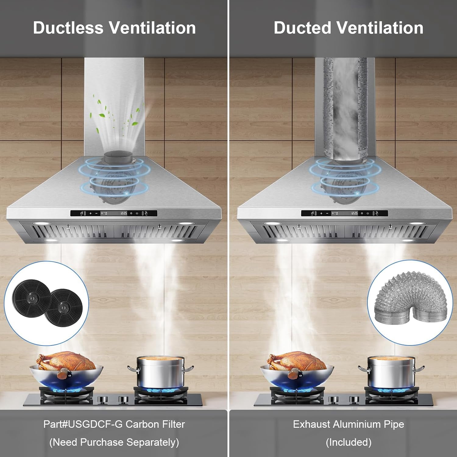 30 inch Island Range Hood 700 CFM Ceiling Mount Kitchen Vent Hood with Gesture/Touch Control, 3-Speed Fan & 4 LED Lights, Convertible Ductless/Duct, Stainless Steel Baffle Filters,Time Setting