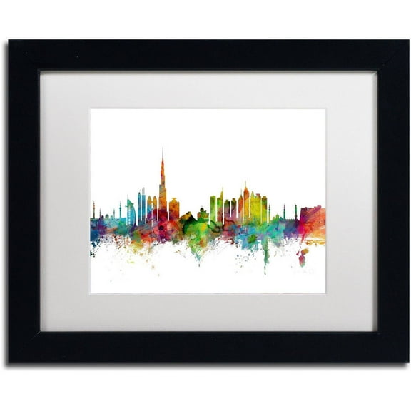 Trademark Fine Art "Dubai Skyline" Canvas Art by Michael Tompsett White Matte, Black Frame