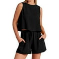 thumbnail image 2 of Women's Sleeveless Solid Color Two Piece Set - High Waist Loose Shorts - Spring Summer Casual Outfit - Breathable Fabric, 2 of 5