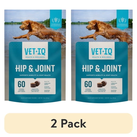 (2 pack) VetIQ Hip & Joint Supplement for Dogs, Chicken Flavored Soft Chews, 7.4 oz, 60 Count