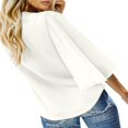 thumbnail image 3 of CHOK Women‘s Button Down V Neck Tops Ruffled 3/4 Sleeve Tie Knot Front Blouses White Sizes S-2XL, 3 of 8