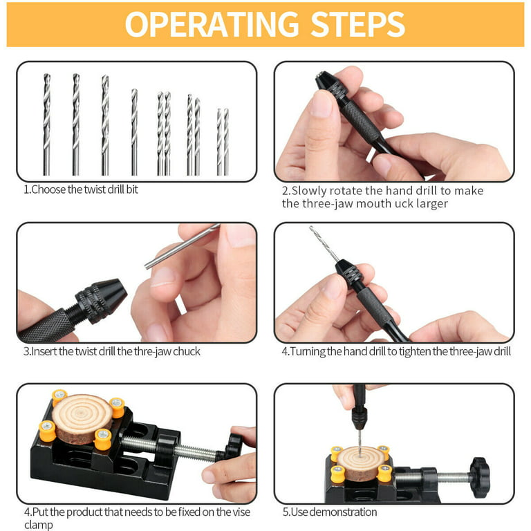 Micro Mini Pin Vise Hand Drill Twist Bit PCB Set Rotary Tool For