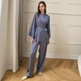 thumbnail image 3 of SWSMCLT Women's Satin Pajamas Set Comfy Luxury Sleeping Pjs 2 Piece Soft V Neck Fall Spring Long Sleeve Lounge Purple Medium, 3 of 5