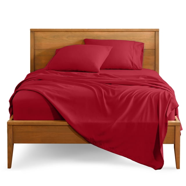 Bare Home Premium 1800 Collection Ensemble de Draps 4 Pcs, Double-TG, Rouge