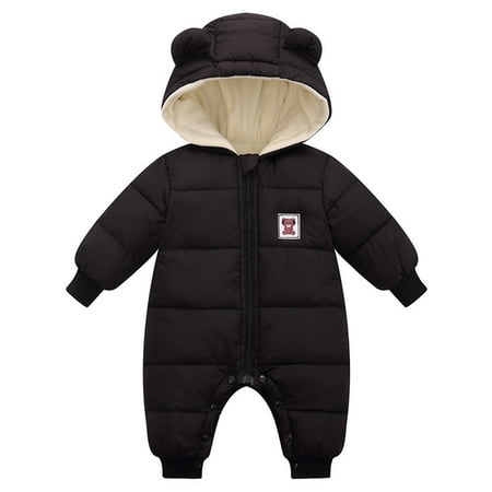 

Clearance! Prime On Sale! Juebong Newborn Baby Winter Girls Boys Clothes Warm Cartoon Ears Overall Rompers Hooded Jumpsuit Black 0-6 Months