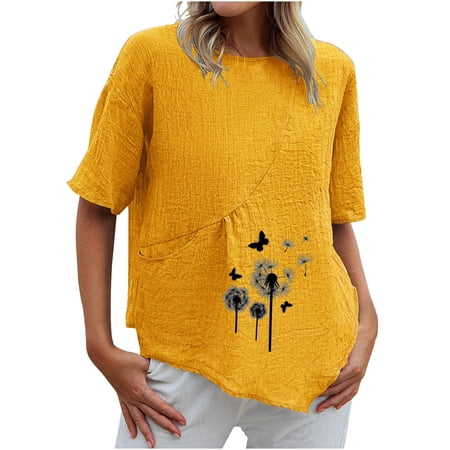 

Crop Tops for Women Tunic Tops Women s Fashion Casual Long Sleeve Button Lapel Print Pocket Top Blouse Womens Workout Tops Black Shirts for Women on Sales Yellow S