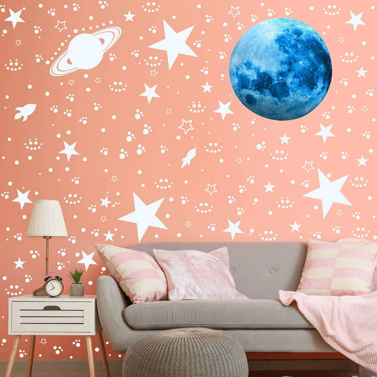 NKTIER 435Pcs Glow in The Dark Stars Wall Stickers Glowing Stars for  Ceiling Luminous Stars and Moon Wall Decals Fluorescent Star Ceiling  Stickers for