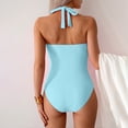 thumbnail image 6 of CaComMARK PI One Piece Swimsuit Women Summer Sexy Solid Color Quick Drying Pleated Neck Hanging Swimsuit 2 Piece Set Light Blue XL(XL), 6 of 9