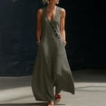 thumbnail image 2 of Guluxicc Womens Flowy Wide Leg Linen Jumpsuits Elegant Summer Sleeveless V Neck Rompers One Piece Beach Outfits with Pockets, 2 of 8