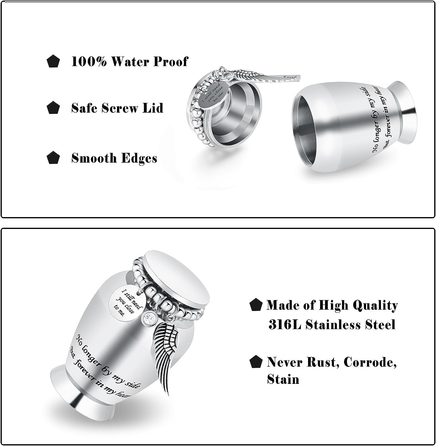 Small Keepsake Cremation Urns for Human Ashes Heart Case and Funnel - Beautiful Heart & Wings Engraved Mini Memorial Urn Decorative Urn with Heart Design for Female Male