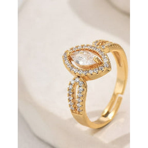 Womens Ring Water Drop Zircon Open Design Copper Plated Fashion Jewelry Elegant Statement Accessory Daily Wear