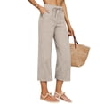 thumbnail image 5 of Women's Cotton Linen Three Quarter Pants High Waisted Solid Color Casual, 5 of 9