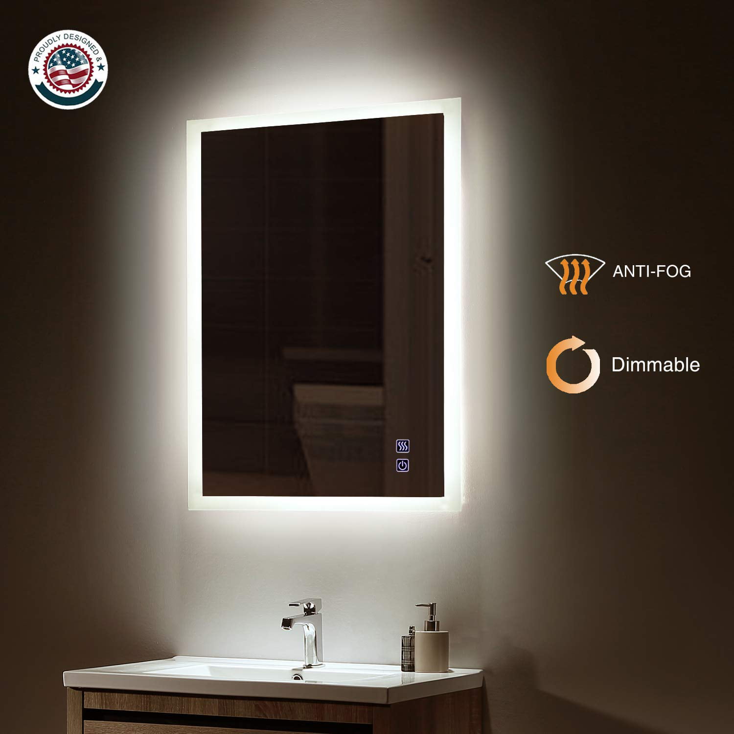 Modern Bathroom Mirror/Cabinet LED Illuminated Wall Mounted Button Switch IP44