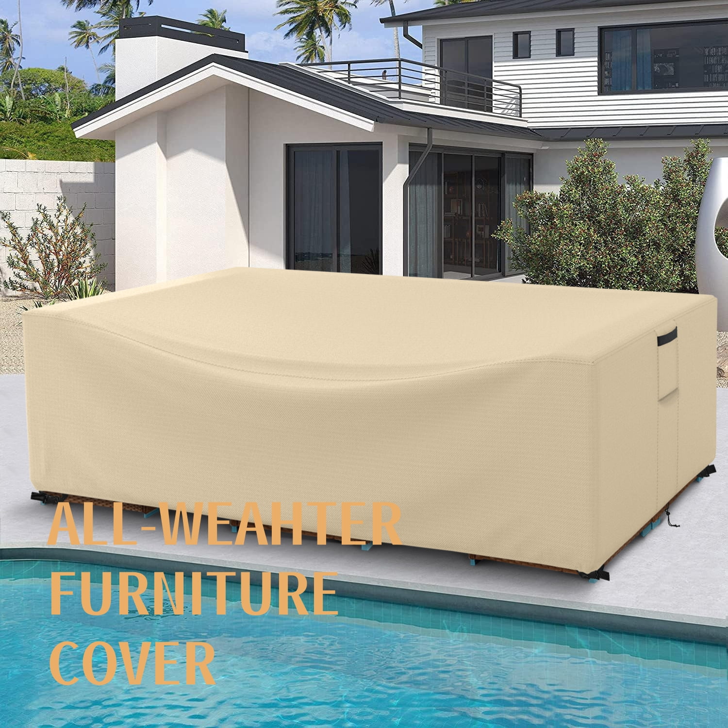 Patio Furniture Cover, Fits Up to 110''L x 84''W x 28''H, All-Weather Waterproof Dustproof Outdoor Furniture Cover, Has Air Vents And Storage Bag, Fade-Resistant Cover, Beige