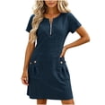 thumbnail image 4 of Atogsazn Women's Summer Half Zip Mini Dress Flowy Casual Short Sleeve Dresses with Pocket A-Line Sundress Blue M Fashion, 4 of 9