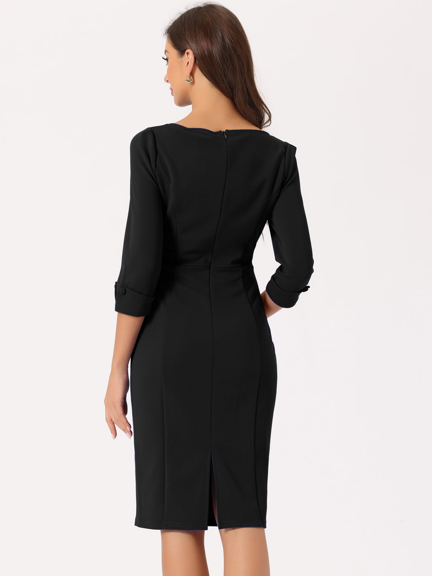 DARING DIVA Sweetheart Neck Slim Fit Work Midi Dress L Black