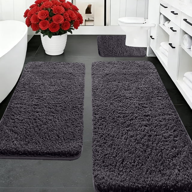 EGNMCR Bathroom Rugs 47in 3-Piece Memorys Foam Bathroom Rug Set Soft Non Slide Bath Mat Absorbent Bath Rug Perfects For Bathroom Laundry Room Mat Bathroom Mat Bathroom Accessories Polyester Carpet Set